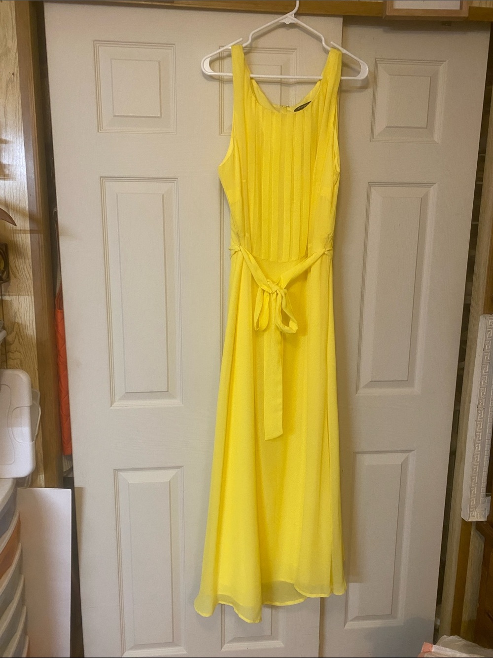 Sharagano Bright Yellow Sleeveless Maxi Dress with Tie Waist